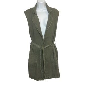 Lungo L'arno Large Italy Made Green Olive Linen Relaxed Open Blouse Vacation